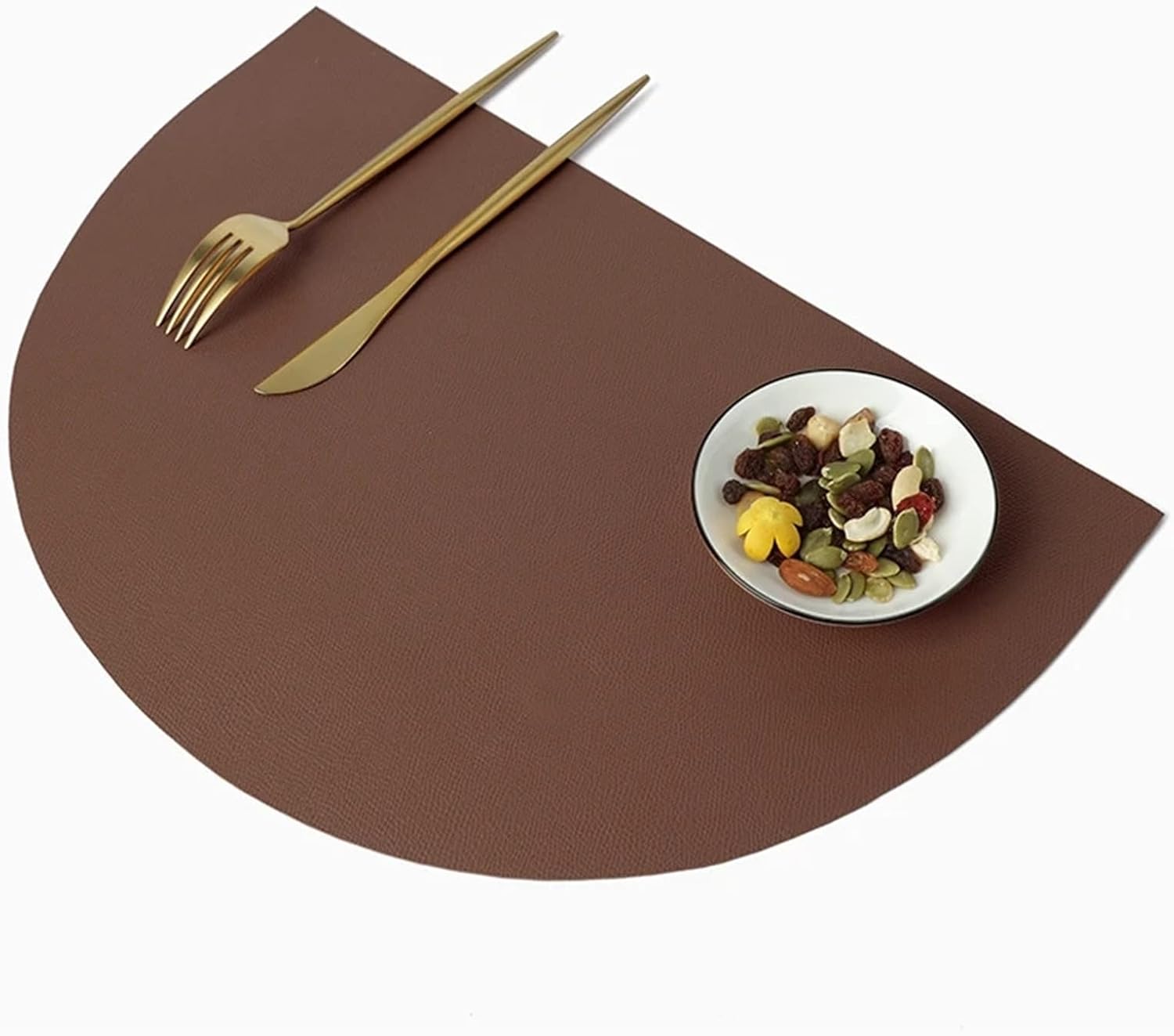 Wedding Blue Placemats Half-Round Shaped Table Mats Non-Slip Heat PU Placemats Kitchen Table Accessories(HR Coffee,42x28cm 6pcs)