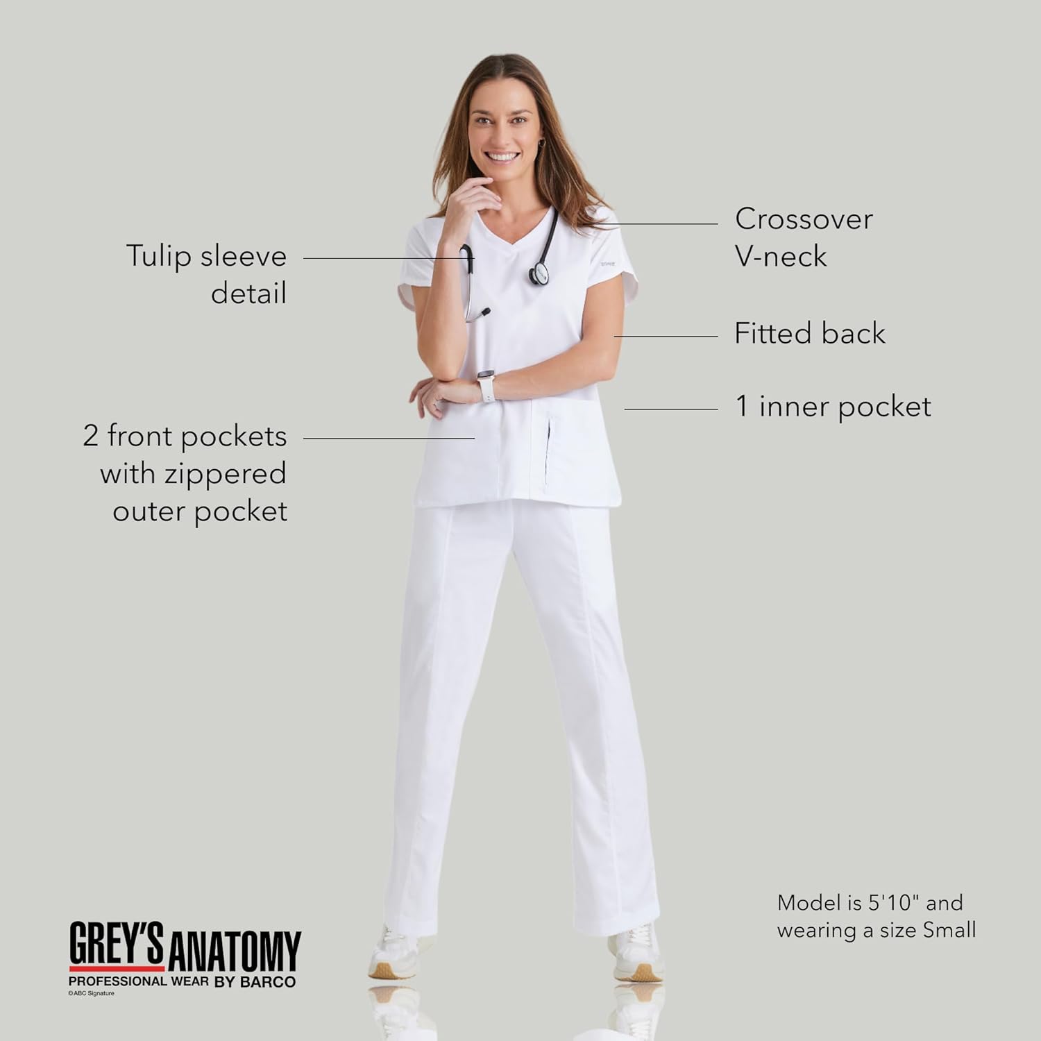 BARCO Grey's Anatomy Scrubs - Cora Scrub Top for Women, Crossover V-Neck, Fitted Back Super-Soft Women's Scrub Top - Image 6