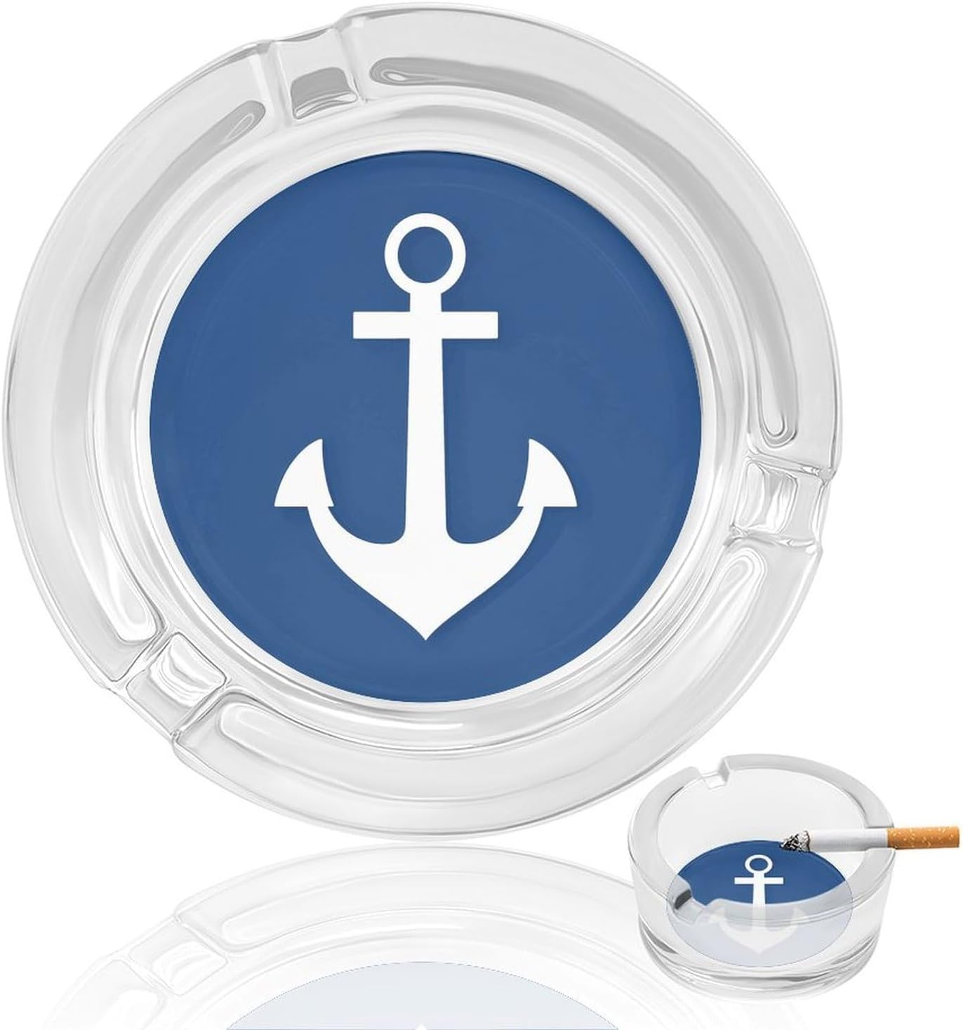 Smokeless Ashtray Ash Tray Outdoor Ashtray Nautical White Anchor Pattern Glass Ashtrays for Home Office Smokers Decoration