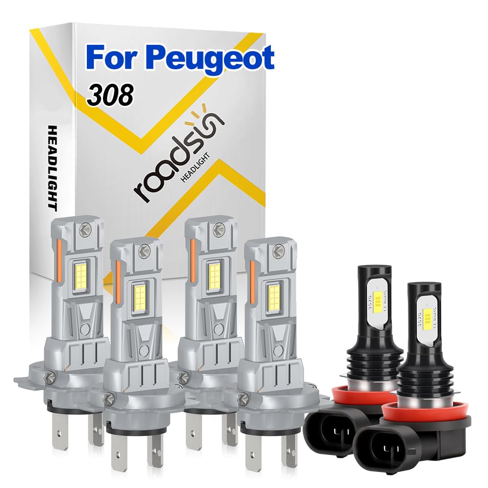 Genérico Bombillas LED Para Faros, 120W Bombillas LED de bajo consumo, 6000K Blanca, H7 Luz de carretera y luz de cruce, H11 Luz Antiniebla, disipación de calor eficiente, For Peugeot 308 2016-2019