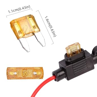 2 Pack Mini Blade Fuse Holder 18 Gauge Waterproof Pigtail Inline Fuse Holder with 5A ATM Fuses