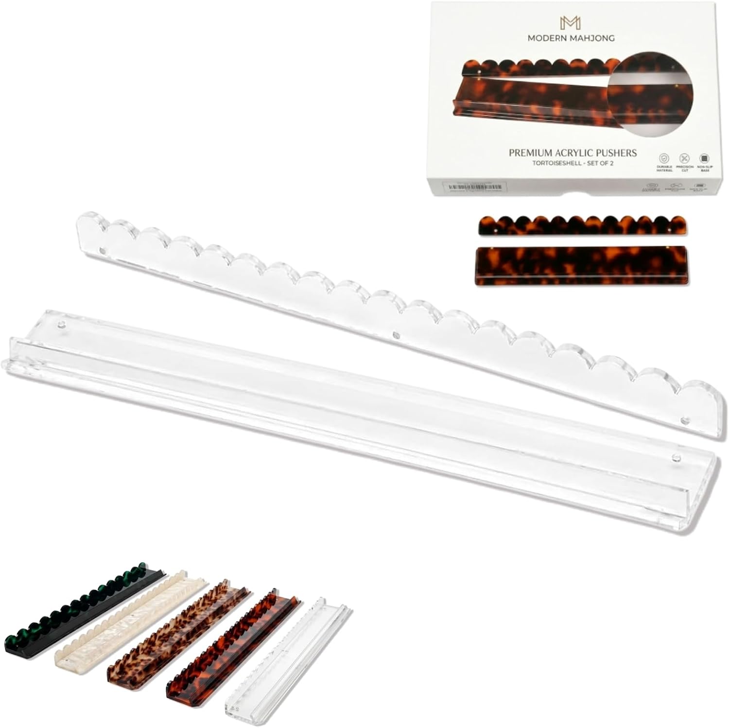 Scalloped Mahjong Racks (Transparent, 17.5″, 1 Piece) | Multi-Color Styles, Scalloped Edge, Magnetic Pushers, 17.5″ & 20″ Sizes, 1-Piece Single or 4-Piece Pack Options