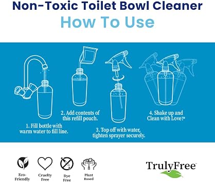 Truly Free Toilet Bowl Cleaner - Heavy-Duty Stain Remover - Septic Safe, Plant-Based Formula - Fresh Peppermint Scent - 16 oz Reusable Empty Bottle + Two Fills, 3 oz ea.