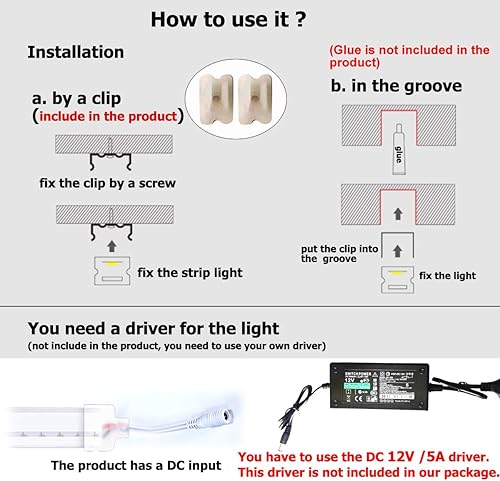 Miniatura 6 de Tira de luces LED de neón blanca, tira de luces de 16.4 pies/5m, tira de luces flexible impermeable de 12V para decoración de interiores y