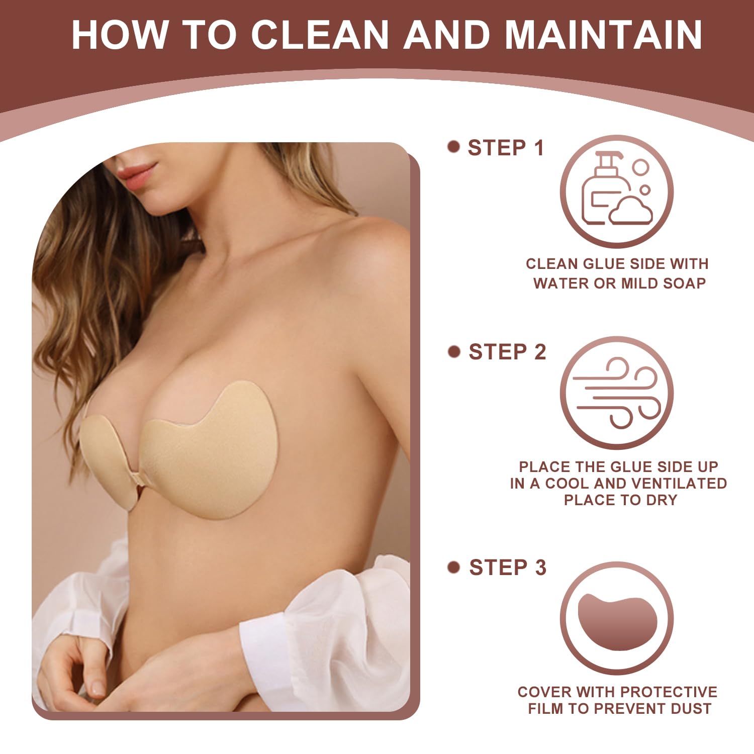 D.DUO Lot de 2 Soutiens-Gorge Adhésifs Femme, sans Bretelles Invisible en Silicone Antidérapant, Effet Push-up Idéal pour Dos Nu
