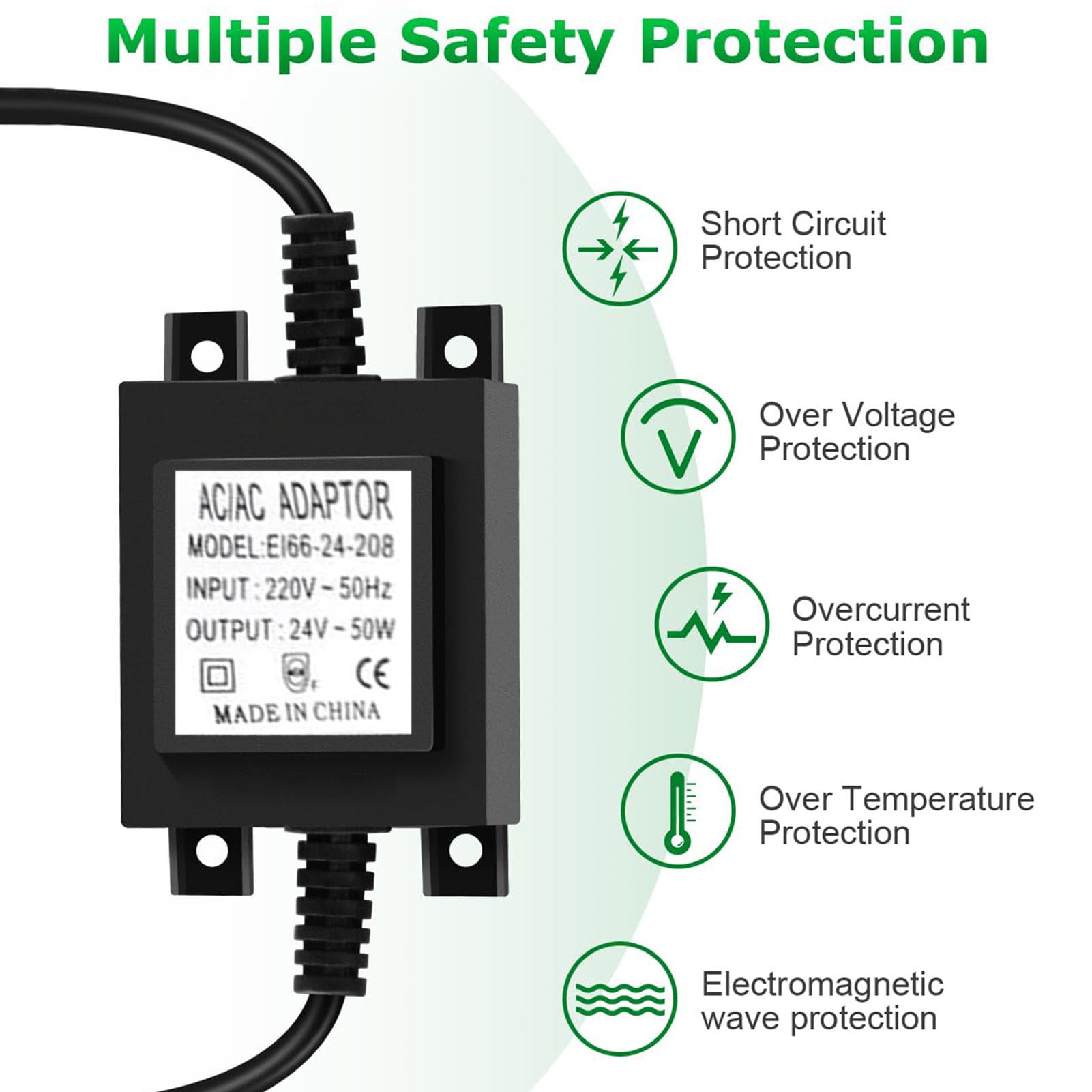 Transformador LED de 24 V CA/CA, 50 W, para exteriores, IP68, 220 V, 24 V, con enchufe, para iluminación LED y bombas de estanque.