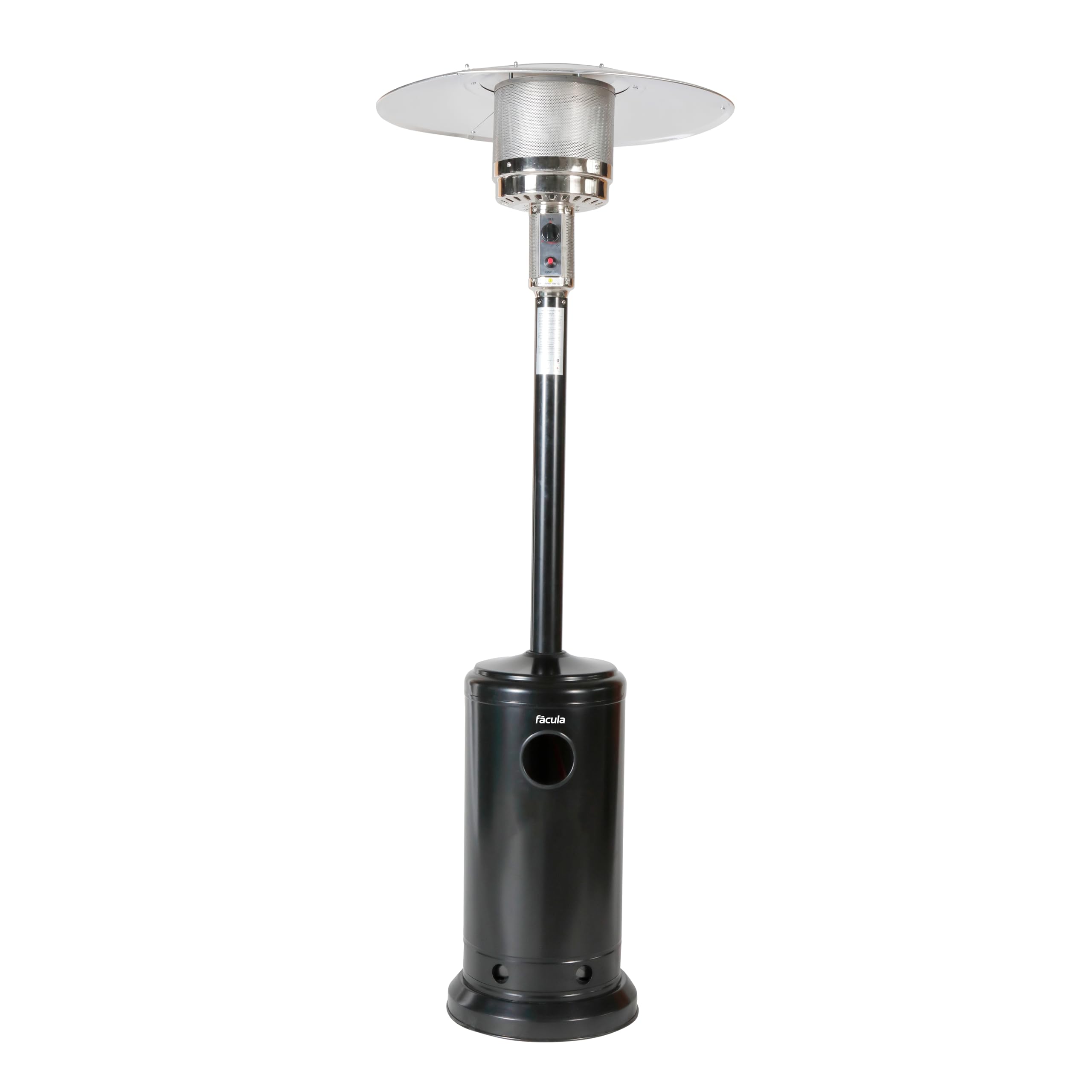 Fácula - Estufa de gas exterior negra Fire 13kW | Acero inox | Encendido piezoeléctrico | Ruedas | 25m²