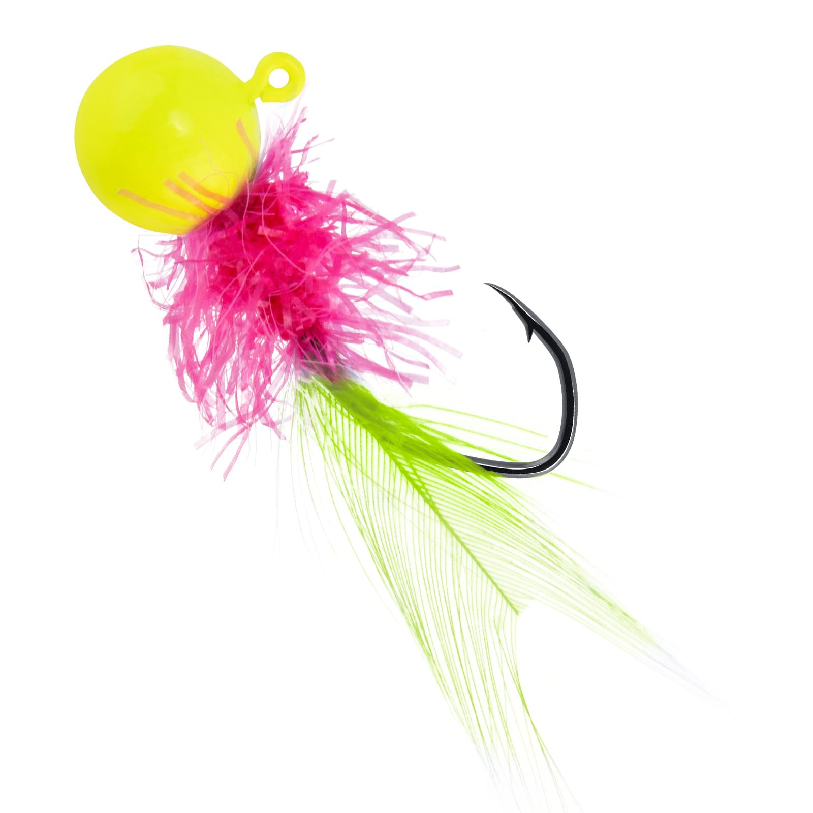 Dr.Fish 10 Pack Crappie Jigs Marabou Fishing Jig Heads Round Ball Hooks with Feather Hair for Bass Trout Panfish Bluegill Fishing Lures Freshwater