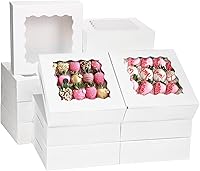 Moretoes 30 Pack White Bakery Boxes with Clear Window, 8x8x2.5 Inch Cookie Boxes for Donuts, Chocolate Strawberries, Pies