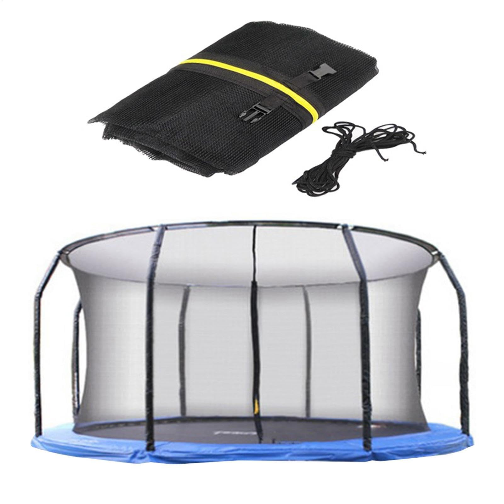 Trampoline Net Replacement, 10ft/12ft/14ft Trampoline Enclosure Safety Net Replacement With Zipped Entrance, 6 Poles/ 8 Poles Protective Poles Cover Tube Set, Repair Accessories Outdoor Enclosure