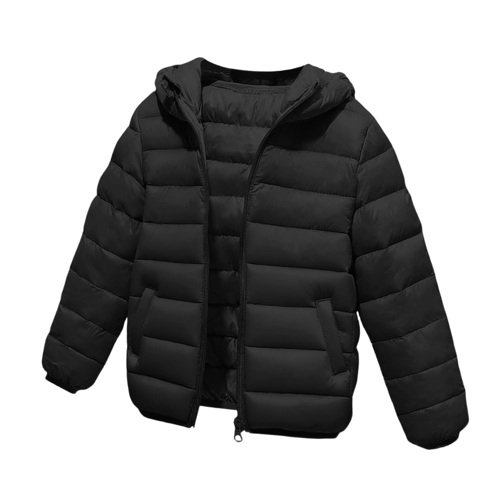 Manteaux d'hiver pour filles et garçons - Veste matelassée à manches longues et fermeture éclair - Chaude et légère - Coupe-vent - Veste matelassée décontractée - Âge 4-12 ans