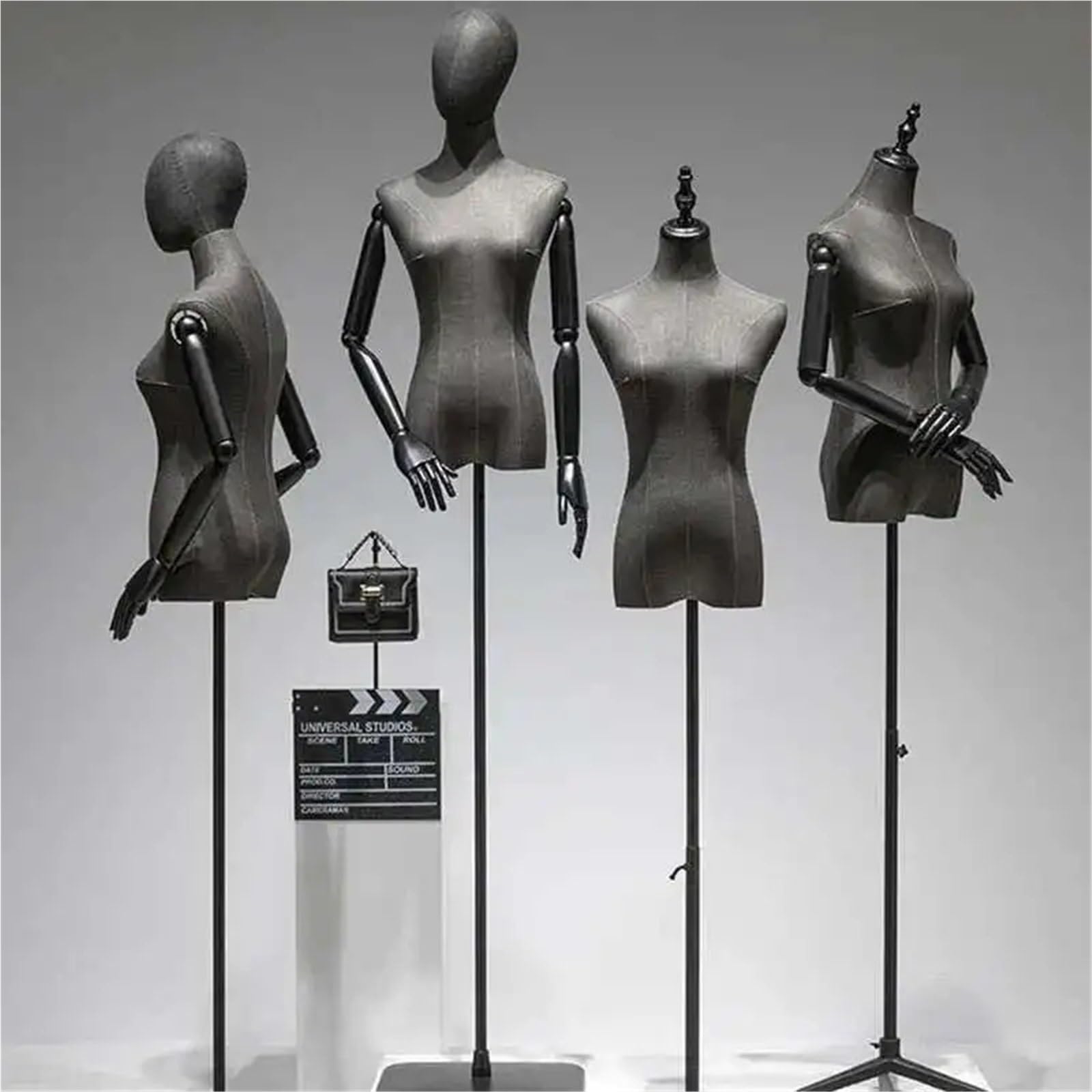 Manichino da Sarto Manichini da donna neri a mezza figura for abiti sposa, espositori for negozi di abbigliamento femminile(No Hand black square base)