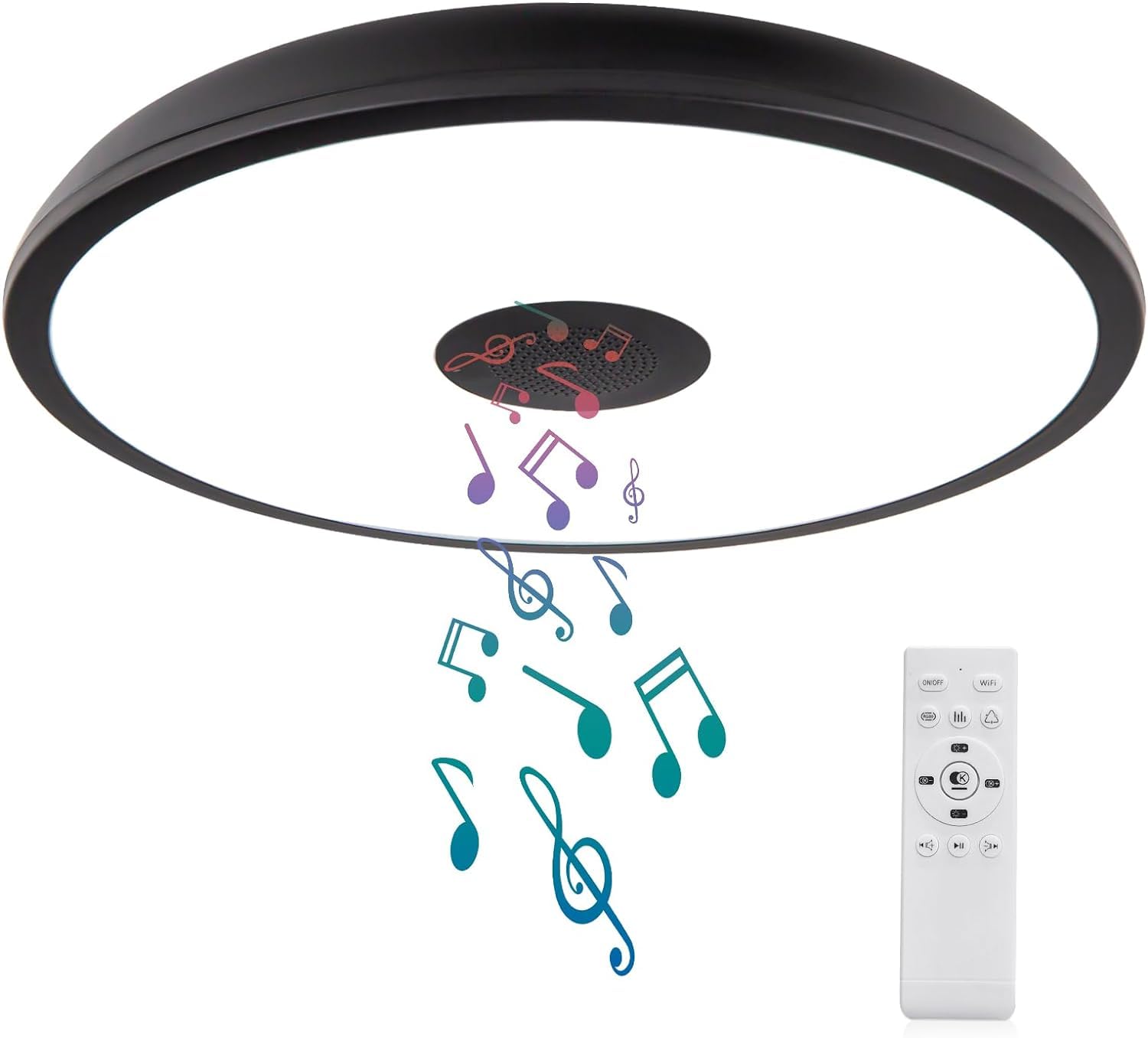 LED-Deckenleuchte Bad mit Fernbedienung, IP65 Ø 28cm dimmbares Licht mit Bluetooth-Lautsprecher, Wasserdichte Badezimmerlampe mit E27-Schraubadapter, Schwarze Deckenleuchte für Küche Flur Balkon