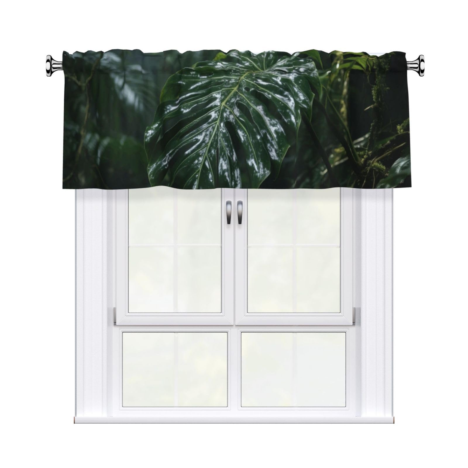 FekiLoot Plant Curtain Valance for Windows, Kitchen Window Valances Rod Pocket Window Treatments Short Curtains Drapes for Bathroom Bedroom Cafe Decor 54x18inch 1 Panel