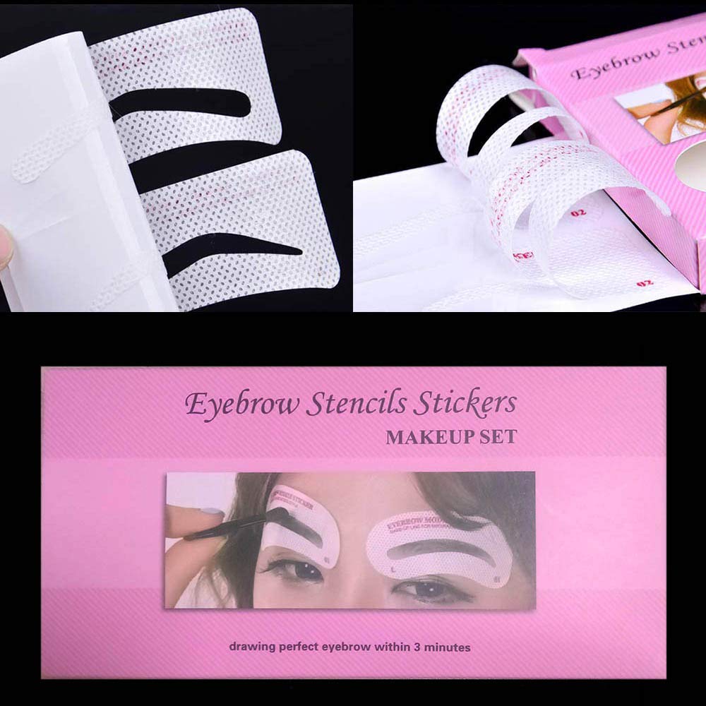 24 Styles Quick Makeup Eyebrow Stencils, EBANKU 48 Pairs Non-Woven Eyebrow Shaping Stencils, Multiple Mixed Shapes Eyebrow Template Stickers DIY Makeup Guide Template Tools