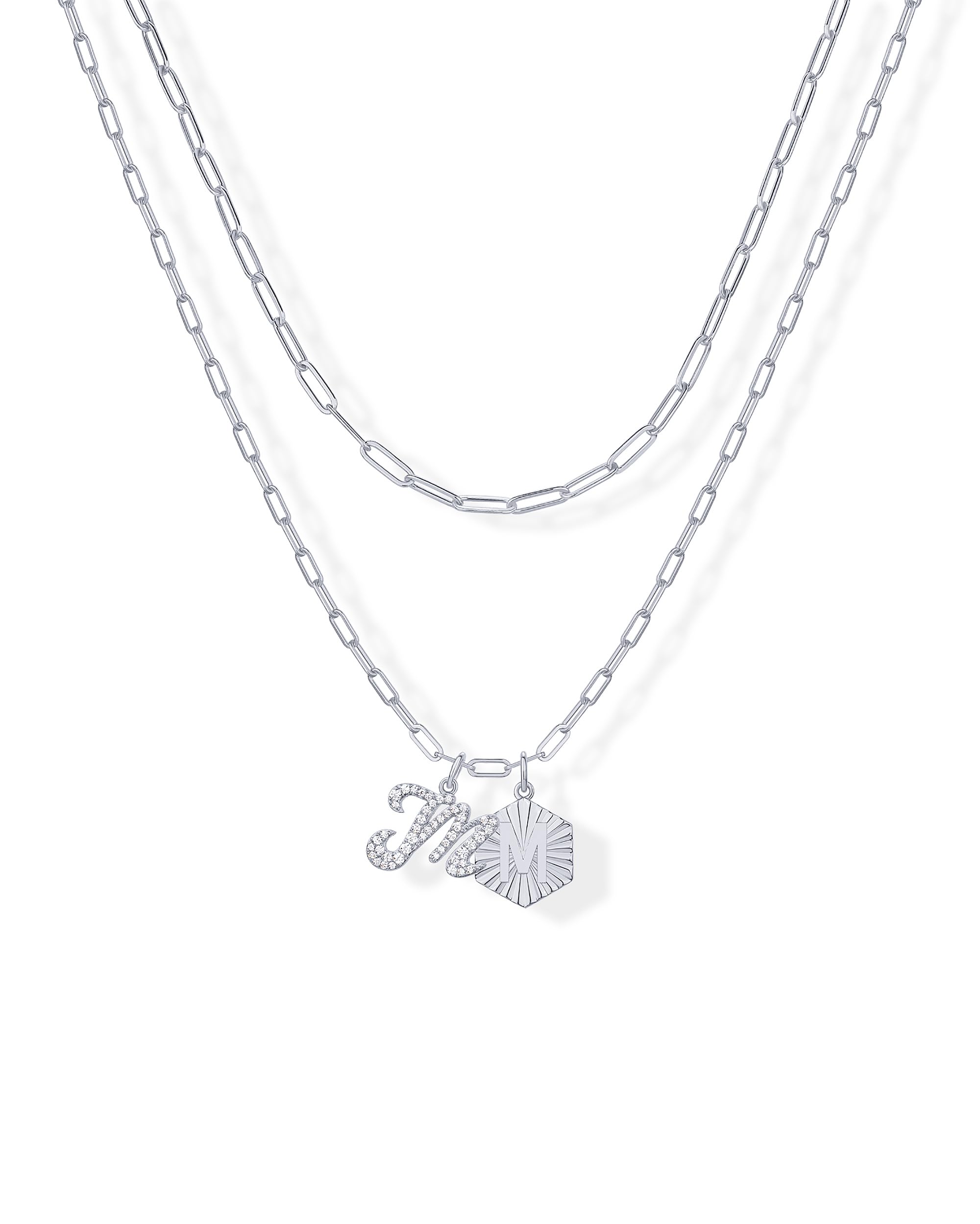 PAVOI 14K Gold Plated Dainty Hexagon Initial Letter Pendant Layered Necklace Jewelry Gift for Women | Paperclip Layering Chain Necklace