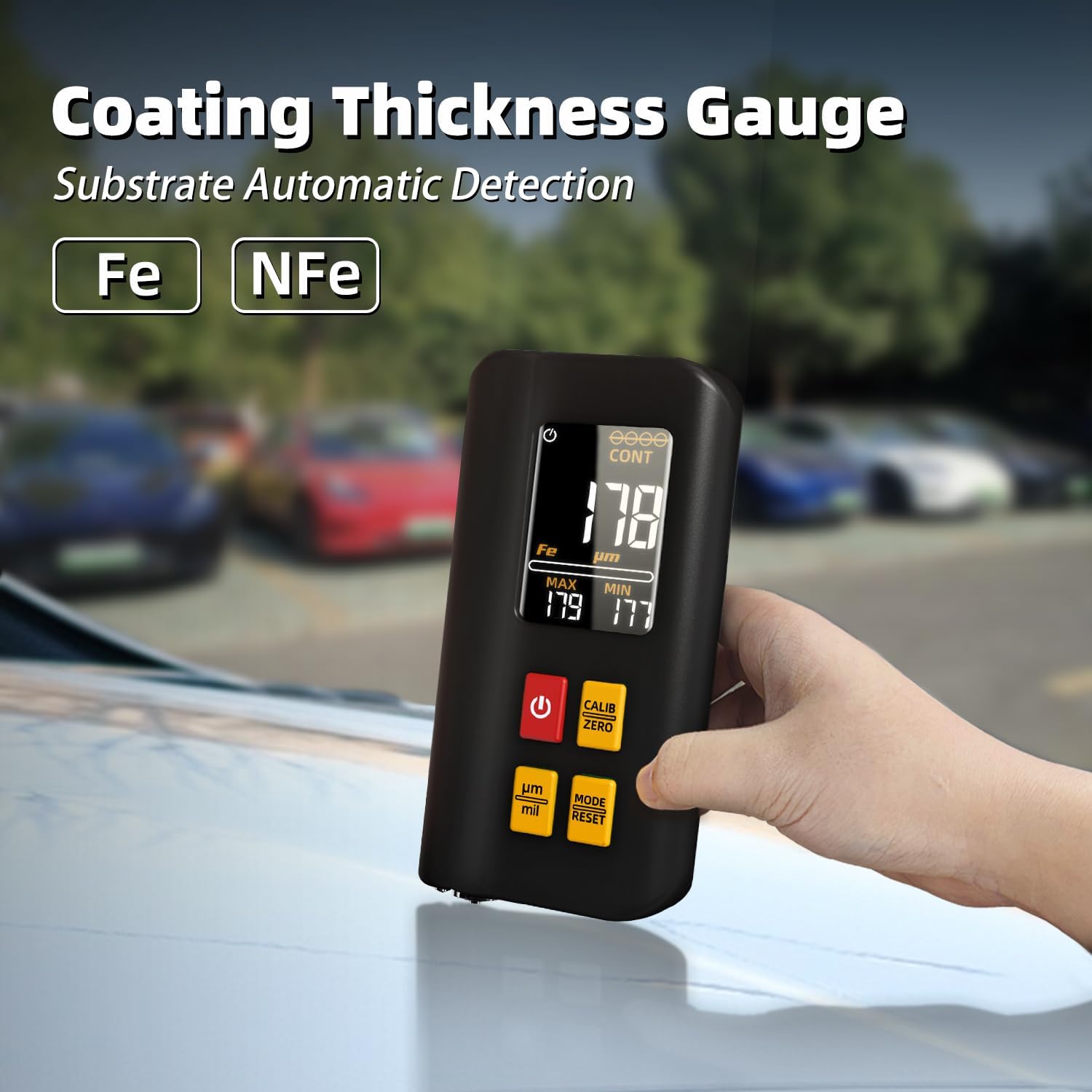 Coating Thickness Gauge Rechargeable Car Paint Film Thickness Test Tool 0.1micron/0-1500um Fe/NFe Electroplate Metal Auto Detect