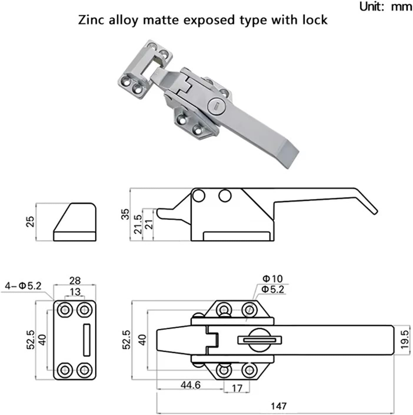 Zinc Alloy Cabinet Sealing Door Handle Lock 1Pcs(with Lock)