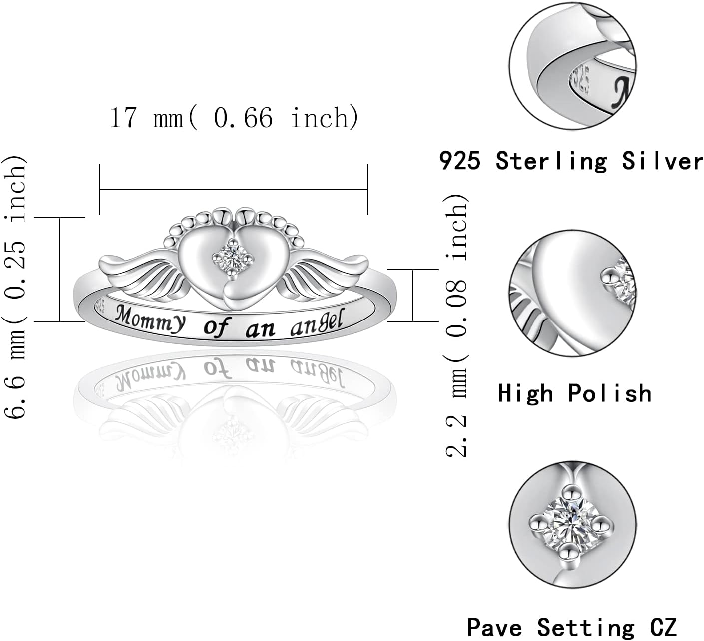 Sariel Miscarriage Mommy of an Angel Ring 925 Sterling Silver Loss of Sympathy Gifts Memorial Infant Loss Jewelry for Women - Image 4