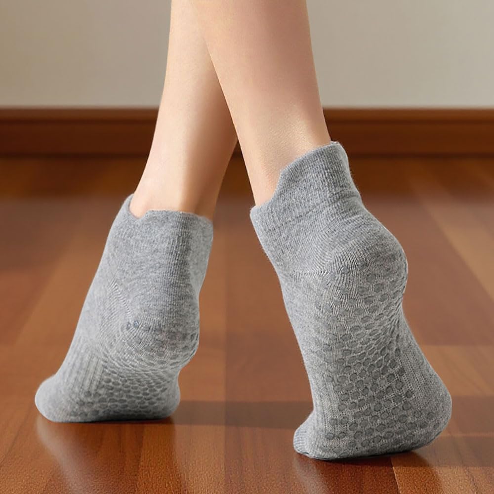 5 Pairs Pilates Socks with Grips for Women Non Slip Grip Yoga Crew Socks for Barre Hospital Barefoot thumbnail
