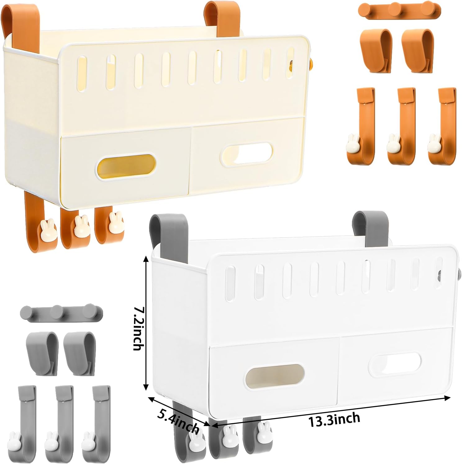 yarlung 2 Pack Bedside Organizer Hanging Caddy, Bunk Bed Shelf Plastic Storage Basket with Hooks for Bed Rail, Tissues, Remote Holder, Dorm, Bathroom, 2 Colors