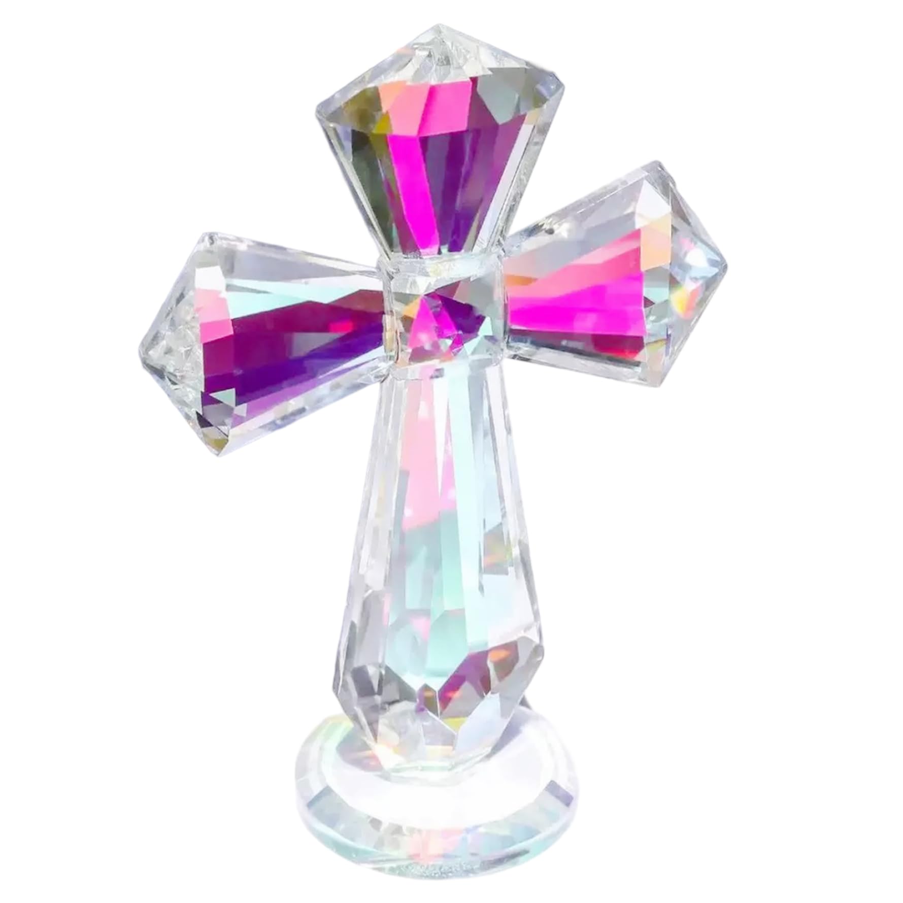 Croix de cristal fait main 15cm | Éclat artisanal unique pour bureau et maison
