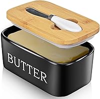 AISBUGUR Ceramic Butter Dish with Lid & Knife - Large Black Countertop Butter Keeper, Silicone Seal for Freshness, Dishwasher Safe Kitchen Decor Gift