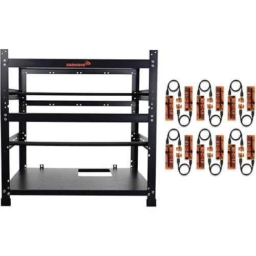 12GPU Mining Rig Frame (Black) and 12 x AAAwave PCIE Riser VER 011 PRO 1x to 16x Graphic Extension for GPU Mining