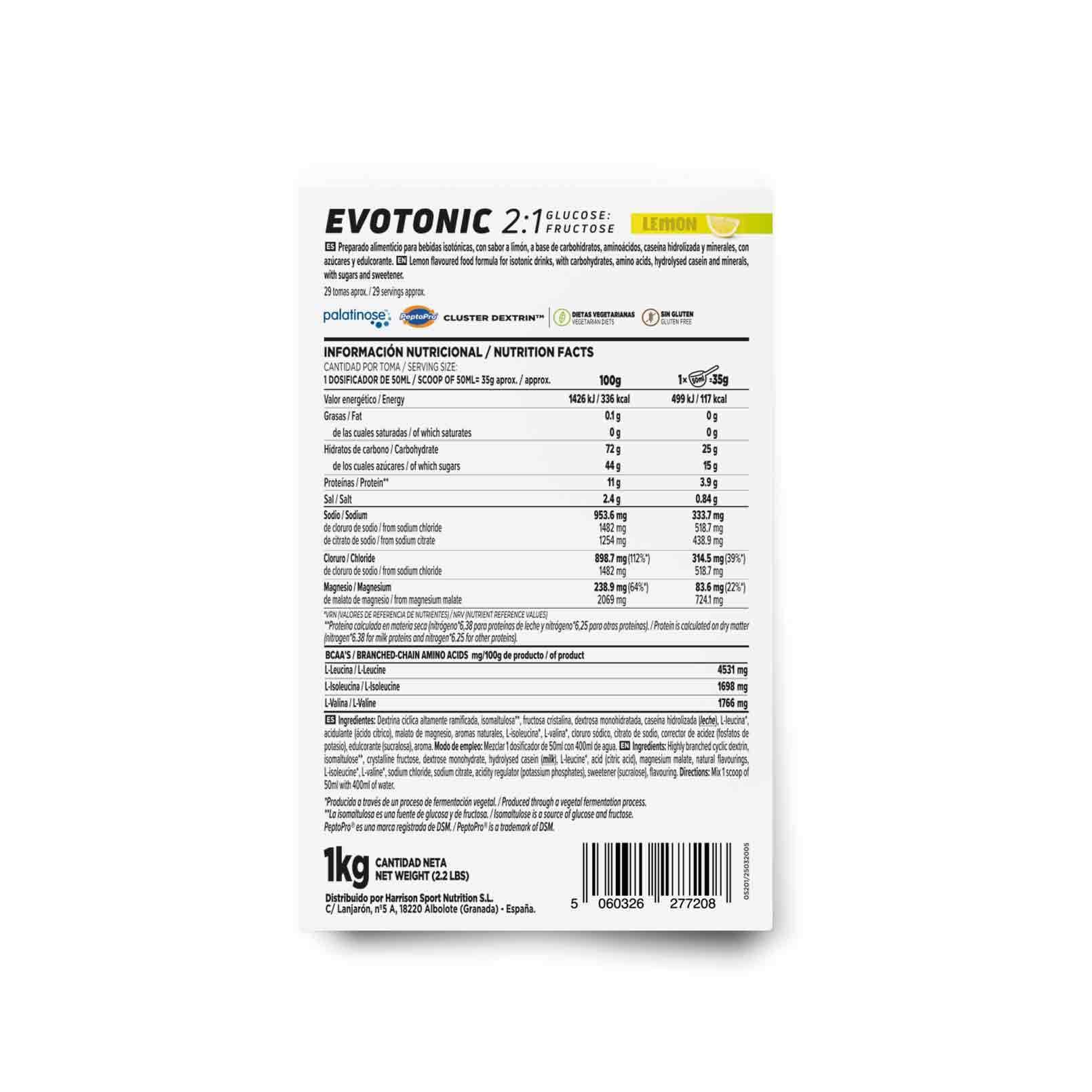 HSN Evotonic Bebida Isotónica en Polvo Limón 1Kg Cluster Dextrin Palatinose PeptoPro BCAAs