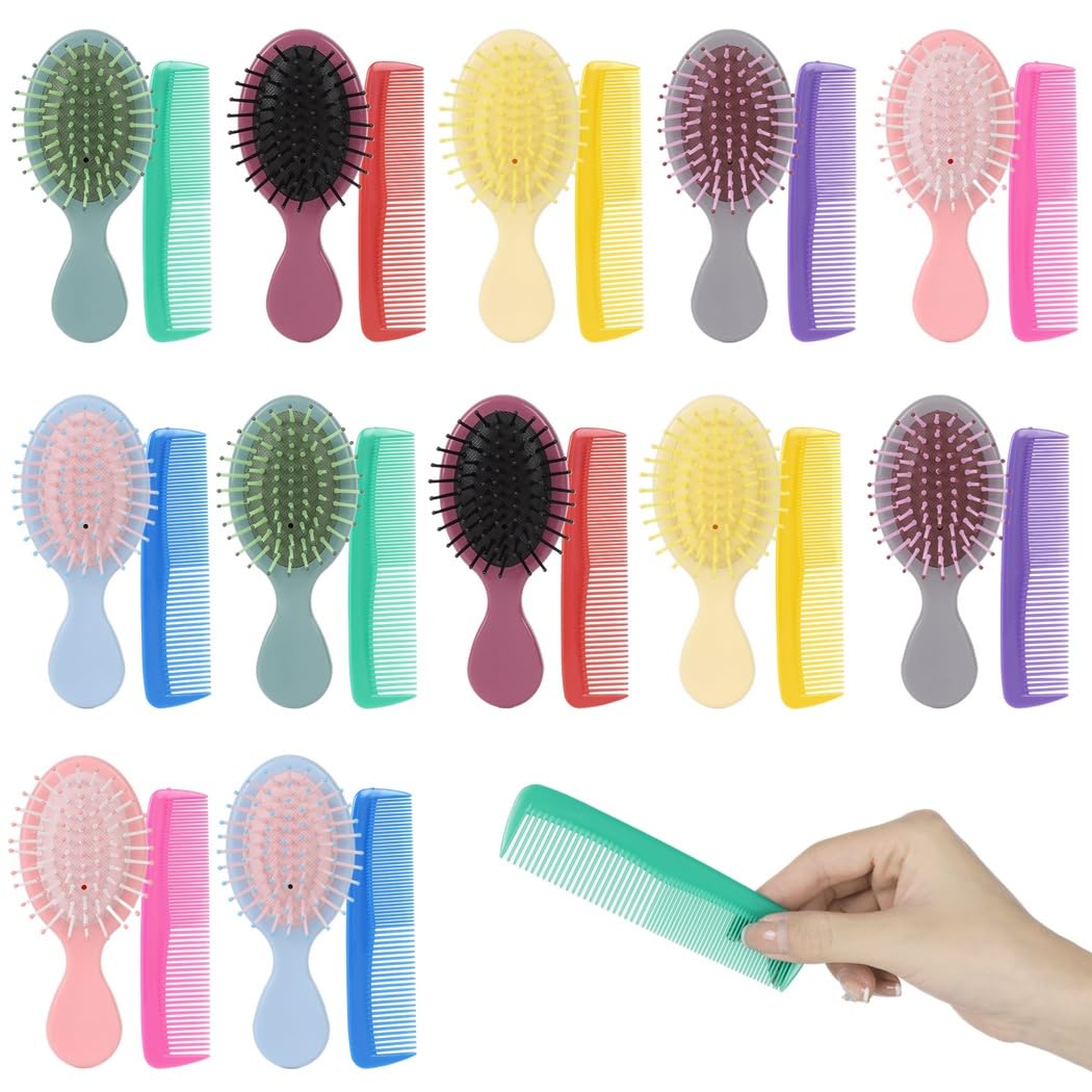 24 Stk. Mini Wet Hair Brush Set mit weichen Borsten, Reise-Entwirrbürste, Taschen-Haarkämme aus Kunststoff, 6 Farben