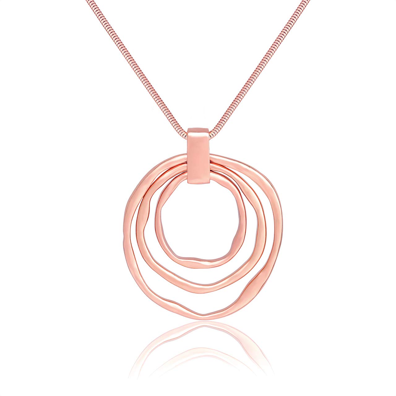 Long Sweater Chain Double Circle Pendant Necklace Bold Snake Chain Women Statement Necklace