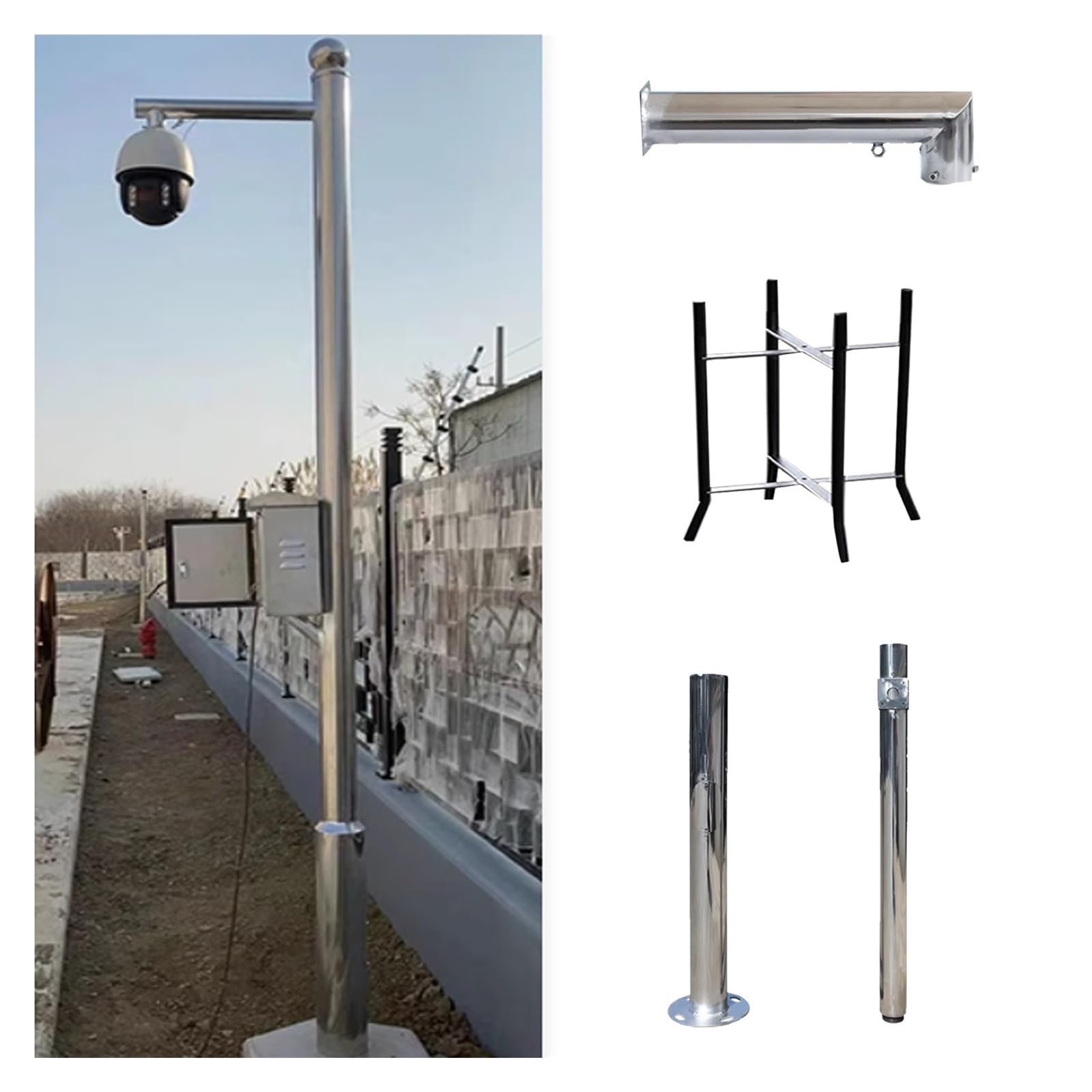 Soporte de poste de cámara de seguridad para exteriores de 6.5 a 20 pies, soporte de vigilancia montado de 2 a 3 secciones, montaje universal para poste de CCTV para todo tipo de clima