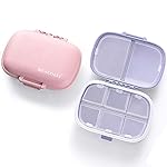 8 Compartments Travel Pill Organizer, Daily Pill Case Small Pill Box for Pocket Purse, Portable Pill Container Medicine Vitamin Organizer (Purple & Pink)