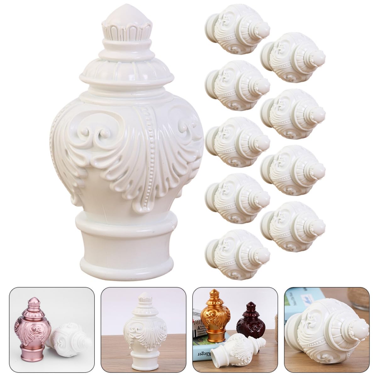 Embouts de Rideaux Décoratifs en Plastique Blanc 10 Pièces pour Tringle