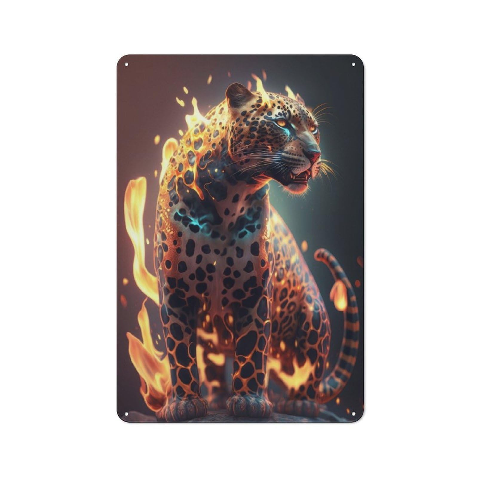 Junmoney Fire Flames Fantasy Jaguar Retro Tin Sign 30X20cm For Living Room Or Hallway, Gift For Living Room Decor Lovers During The Christmas Season