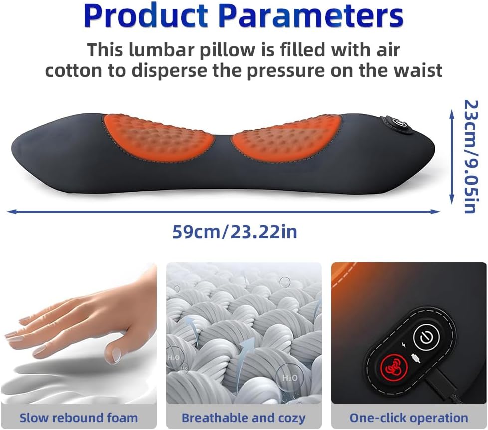 3 in 1 Back Massager, Electric Lumbar Support Pillow, Triple Fusion Back Massager for Pain Relief Deep Tissue, with Traction, Vibration & Heat and Against for Lower Backs&Spine Support - Image 5