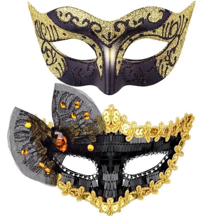 SIQUK 2 Stück Venezianische Masken - Paar Masquerade Maskerade für Damen Herren - Halloween Karneval Party Kostüm