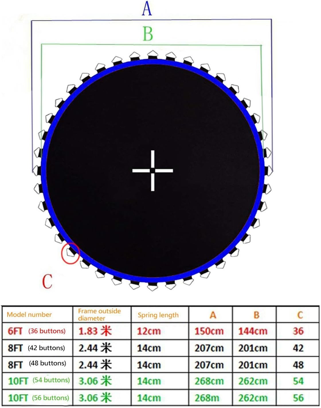 Trampoline Replacement Mat Trampoline Jumping Cloth Workout Premium Equipment Outdoor Jumping Cushion Trampoline Jump Mat(Blue 54 Buckle)
