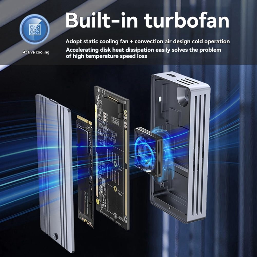 Obudowa dysku SSD 40 Gb/s NVMe M.2 na USB z wbudowanym wentylatorem chłodzącym aluminiowa obudowa obsługuje rozmiary 2242/2260/2280