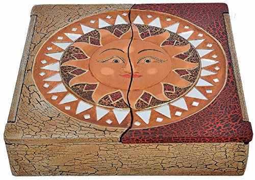 vendo Boîte en bois léger Albesia peint à la main Bouddha ou soleil Motif soleil
