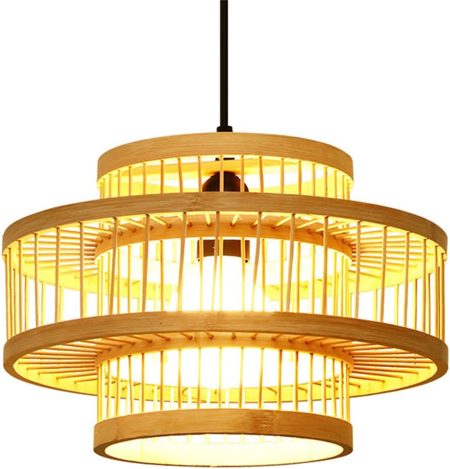 1 Lights Boho Bamboo Basket Lamp Shade Farmhouse Hand-Woven Rattan Japanese Style Bamboo Cage Island Decor Light Fixture for Bedroom Living Room Foyer Hallway