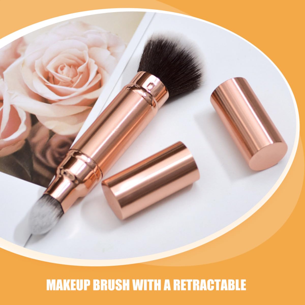 Set 2 Pennelli da Trucco Retrattili per Viaggio, Doppia Punta con Cappuccio, Fibre Sintetiche Morbide, per Fondotinta e Fard, Tocco Confortevole e Multiuso