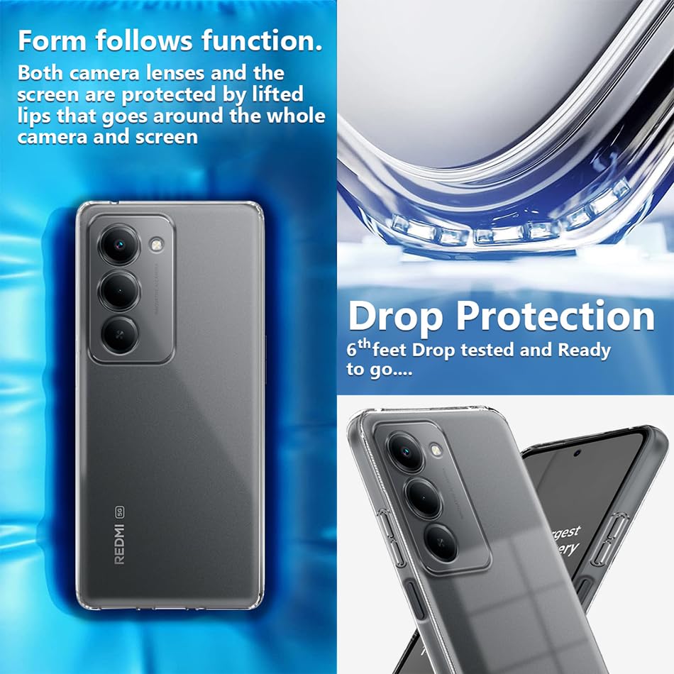 Image of Fashionury Crystal Clear Case for Redmi 15 5G | Yellowing Resistance | Transparent TPU Silicone | Raised Camera Lips | Slim Transparent Cover