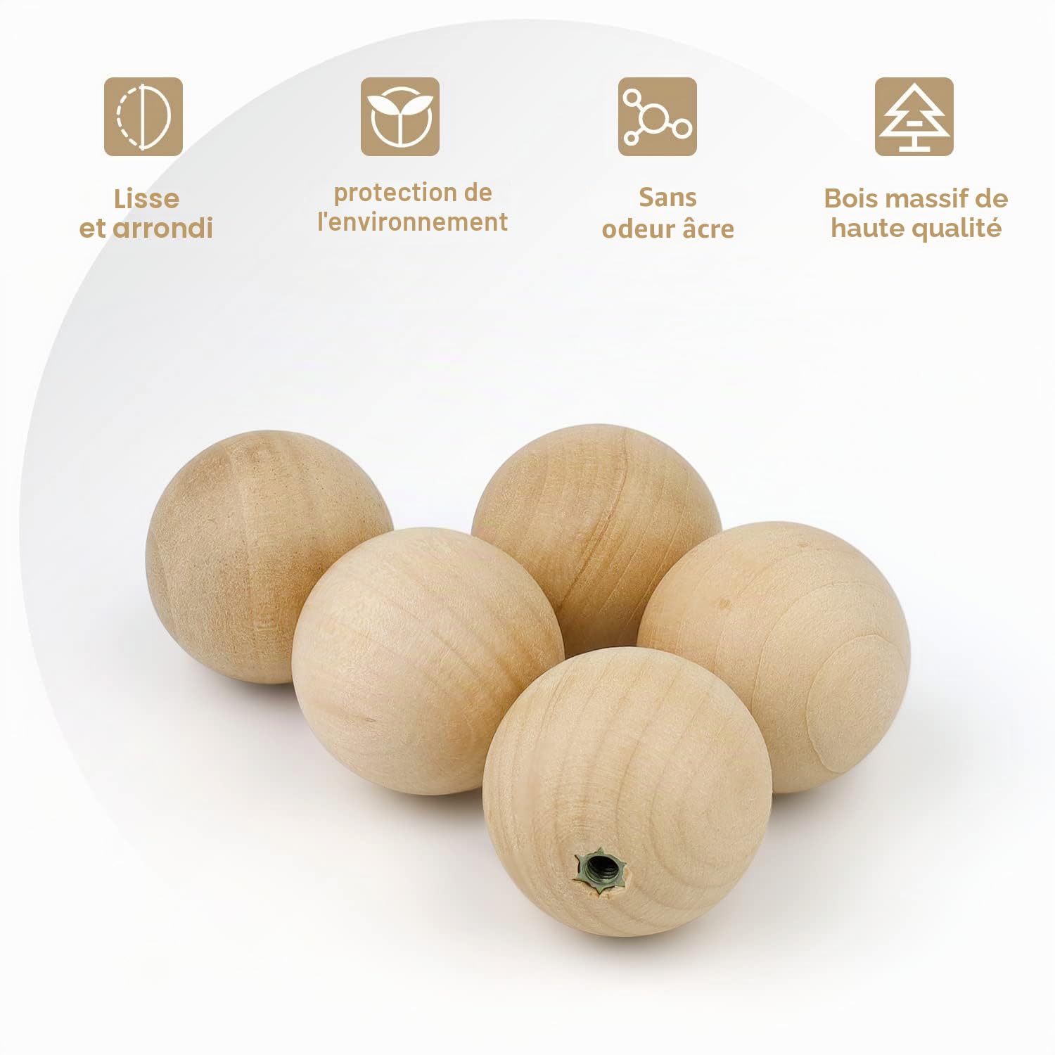 TIANLIN Lot de 10 poignées de meuble en bois 35 mm de diamètre 35 mm avec vis, surface lisse, pour armoires et tiroirs