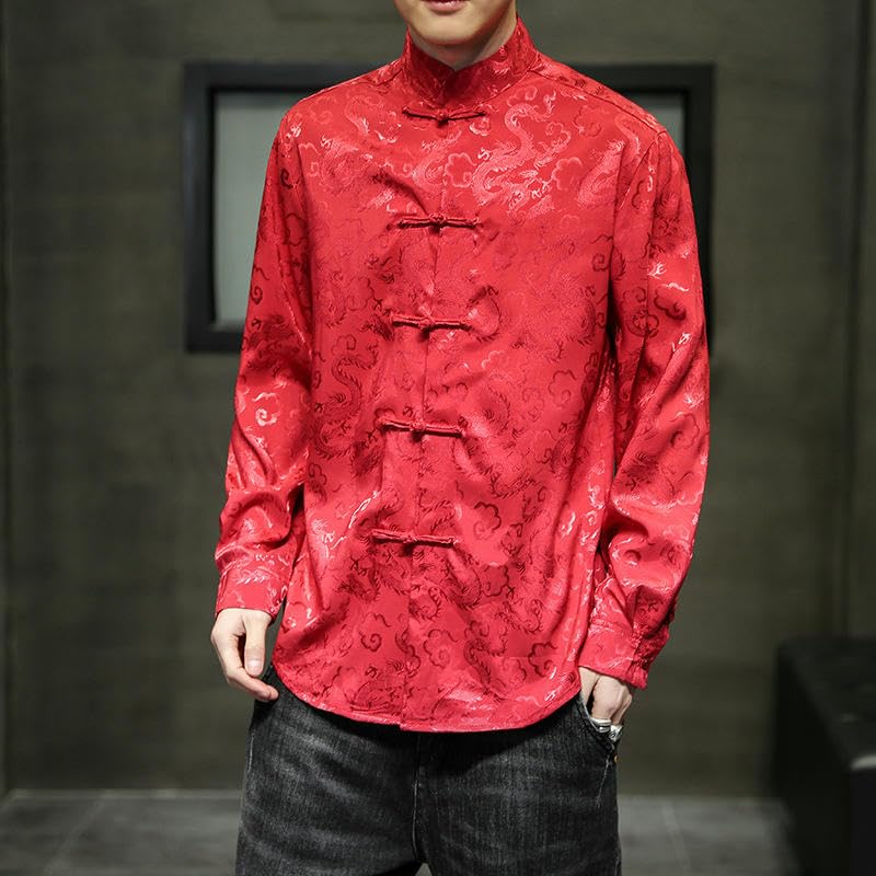 Chemise jacquard homme à manches longues et bouton grenouille - 2
