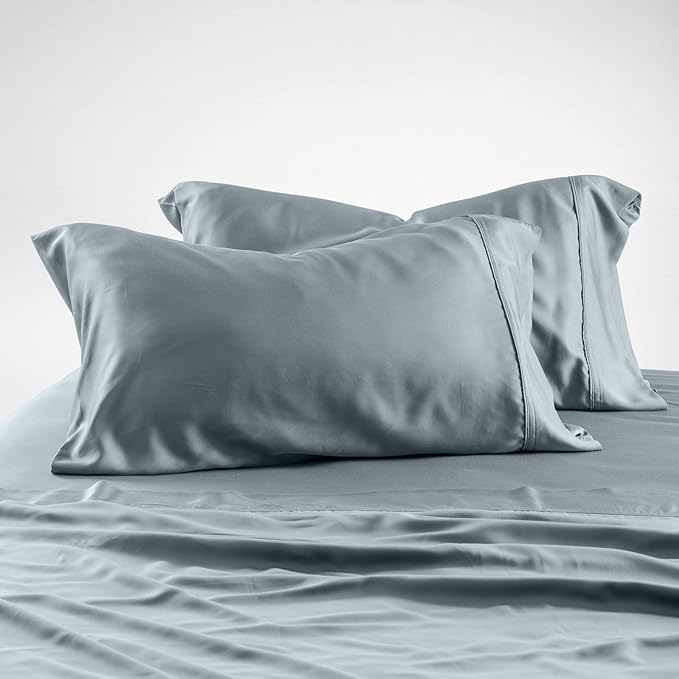 Olive + Crate Eucalyptus Cooling Pillowcases Standard Size | Certified Tencel Lyocell Fiber | Cool Vegan Silk Static Free for Skin and Hair | Softer Than Cotton and Linen | Basalt Blue