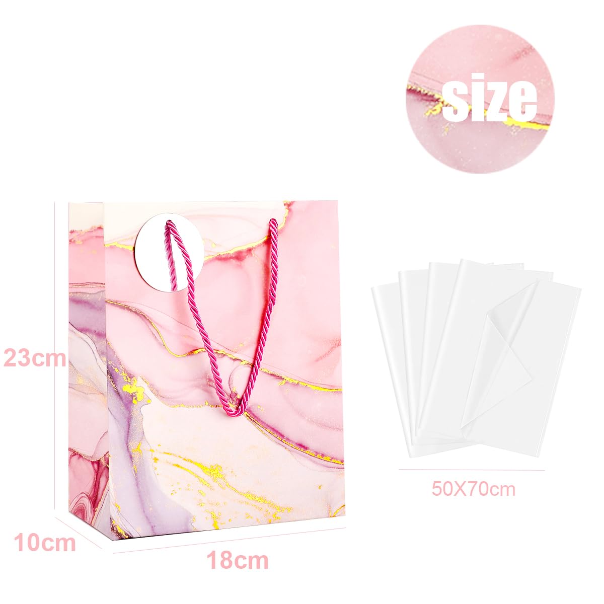 Bolsas de regalo de tamaño mediano, paquete de 4 bolsas de papel de mármol de 9 pulgadas con papel de seda para compras, negocios, cumpleaños, boda, baby shower, fiesta de Navidad (mármol)