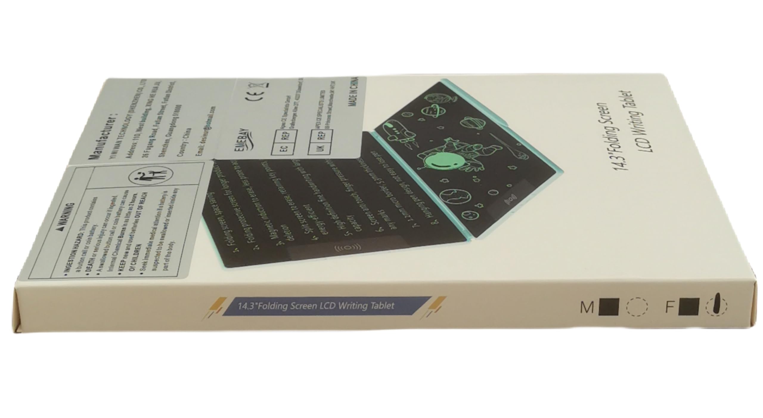 EMEBAY Tablet do pisania 14,3" składany ekran LCD, ultracienki cyfrowy notatnik dla dzieci i dorosłych, wymazywalny notatnik do tabletu, pisania, rysowania, zostaw wiadomość