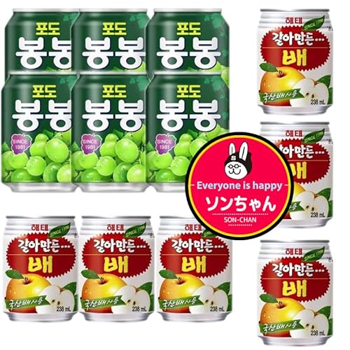 ヘテボンボン葡萄ジュース(葡萄汁飲料果実入り)238ml×6缶 +ヘテ梨ジュース(果肉入り)238ml×6缶+ソンちゃんステッカー1枚 お客様ご希望で 製作いたしました。