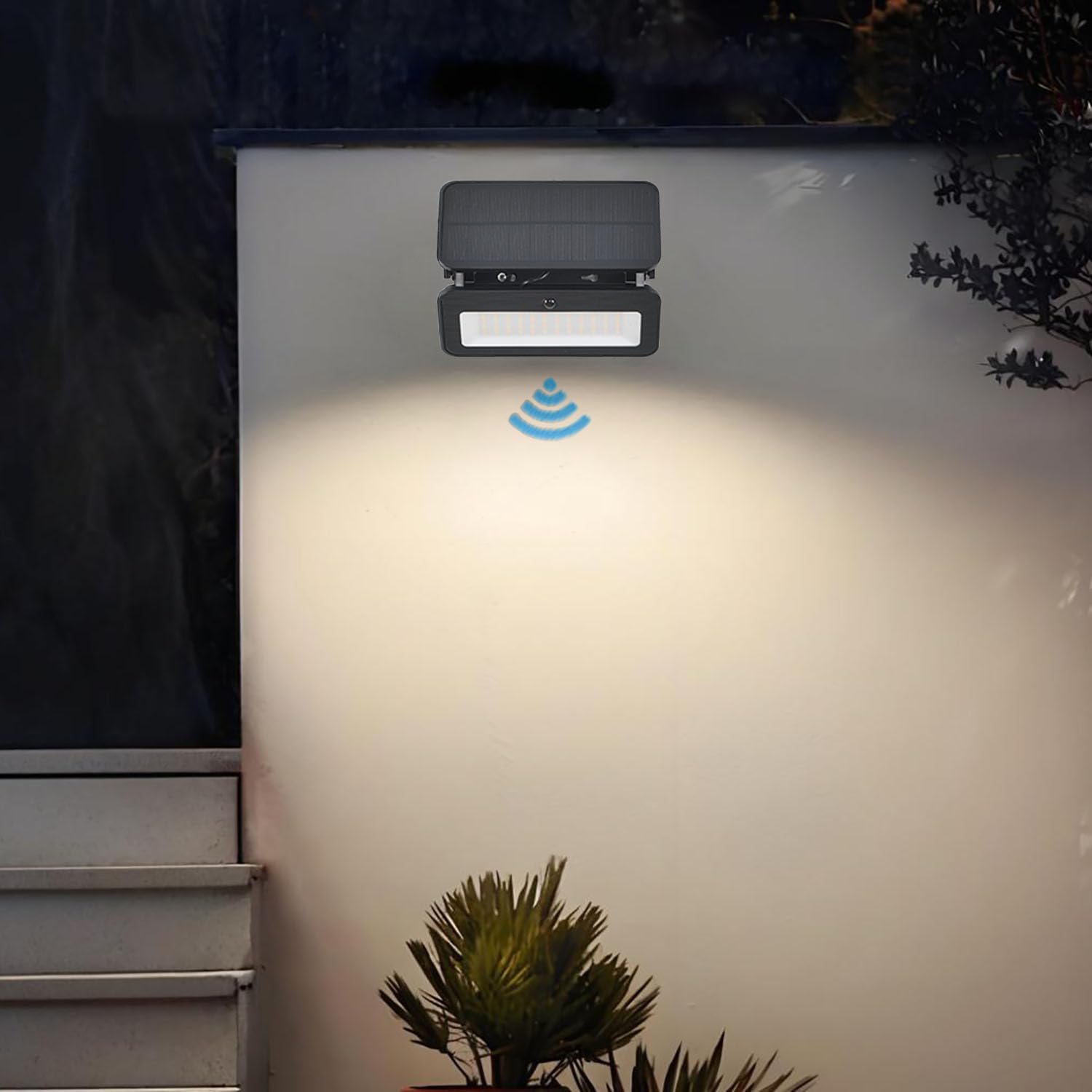 VOMI Solar Lights for Outdoor Use with Motion Sensor Adjustable LED Solar Wall Light Spotlight 6 W IP65 Waterproof 3 Light Modes Dimmable Outdoor Wall Lights ABS Materials for Garden Door